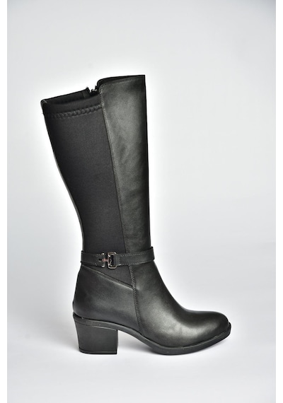 Fox Shoes V965030509 Siyah Kalın Topuklu Arkası Lastik Detaylı Kadın Çizme Siyah