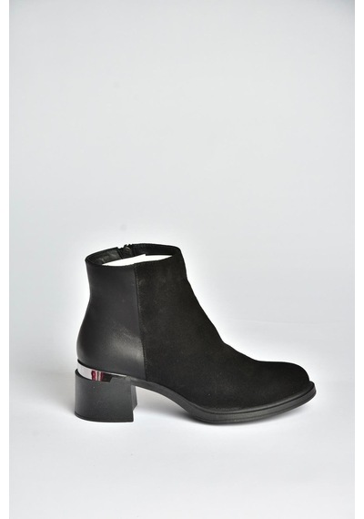 Fox Shoes V555559502 Siyah Hakiki Deri Süet Kalın Topuklu Kadın Bot Siyah