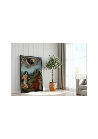 Rönesans Cranach İsa Ve Meryem'in Şefaati Çerçevesiz Poster 21x30 Cm A4 Tablo Rönesans Klasik Sanat