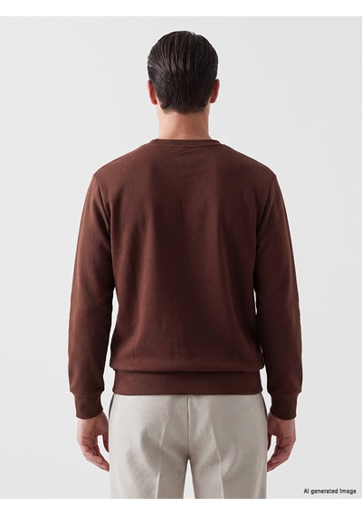 Lcwaıkıkı Classic Kahverengi Bisiklet Yaka Erkek Kalın Sweatshirt