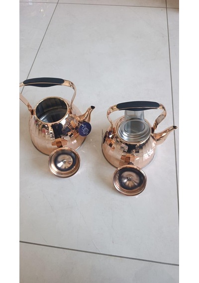 2 Litre Ve 3 Litre Çaydanlık Takımı Bakır Renk Paslanmaz Çelik Çaydanlık İthal Demlik Çaydanlık