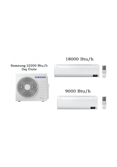 Samsung WindFree Multi 23200 BTU 1 Dış + 2 İç Ünite (9+18) Duvar Tipi Klima