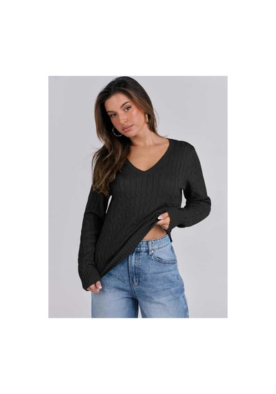 Youknitwear You Riviera %100 Pamuk V Yaka Kadın Kazak Siyah V