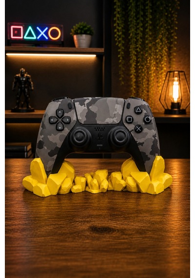 Oyun Kolu Standı Kristal Tasarımlı Masaüstü Gamepad Tutucu Dekoratif Controller Standı Sarı