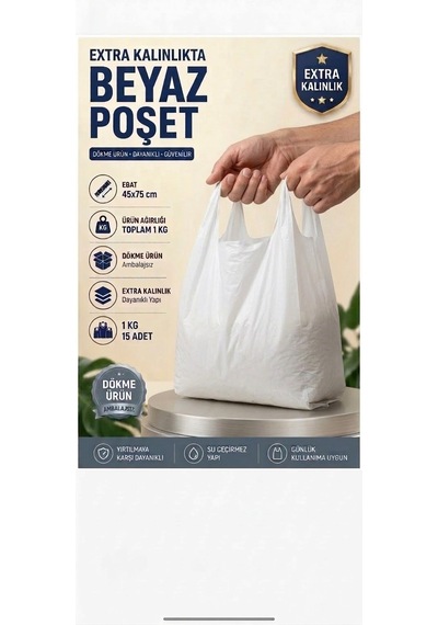 45x75 Beyaz Atlet Poşet Kasap Ve Mağaza Poşeti