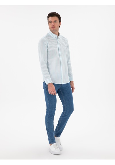 Cacharel Turkuaz Regular Fit Çizgili Alttan Biritli Yakalı Gömlek Yeşil Cacharel Turkuaz Regular Fit Çizgili Alttan Biritli Yakalı Gömlek Yeşil