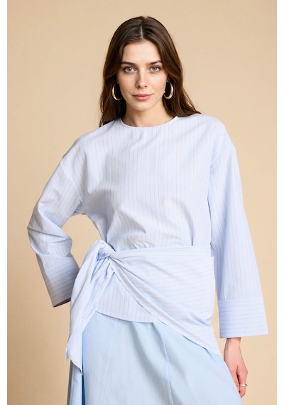 Defacto Regular Fıt Poplin Uzun Kollu Tunik H1876ax26smbe745 Mavi-be745