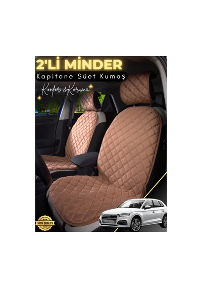 Audi Q5 Uyumlu 2'li Süet Oto Koltuk Minderi Terletmez Universal Su Geçirmez A1 Kahverengi