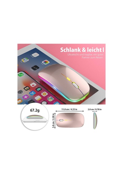 Led Işıklı Şarjlı Mouse 2.4ghz Usb Wireless Ve Bluetooth Lu Sessiz İos Uyumlu  Android Telefon Tablet Pc Tv Diğer