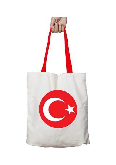 Art Hediye Kırmızı Kulplu Türk Bayrağımız Yıkanabilir Omuz Çanta Çok Renkli