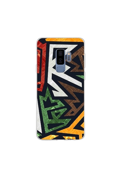 Samsung Galaxy Uyumlu S9 Plus Kapak Soyut Grafiti Tasarımlı Şeffaf Silikon Kılıf Şeffaf