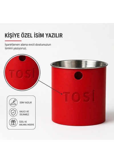 Kişiye Özel İsim Yazılı Kedi Köpek Mama Kabı Eğimli Paslanmaz Çelik Mama Kabı