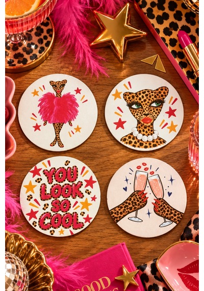 You Look So Cool, Wild Party Temalı 4 Lü Bardak Altlığı Set 9 Cm, 3 Mm Ahşap Mdf, Dijital Baskı - 926985224 Diğer