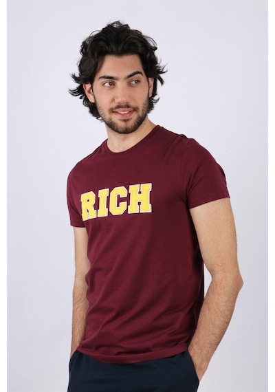 Rich Erkek Nakış Baskılı T-shirt Bordo