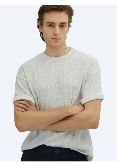 Kip Lila Baskılı Bisiklet Yaka Pamuk Karışımlı T-shirt Lila