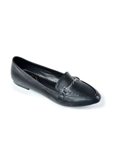 Fox Shoes Y290110011 Siyah Kroko Baskı Toka Detaylı Günlük Kadın Babet Siyah