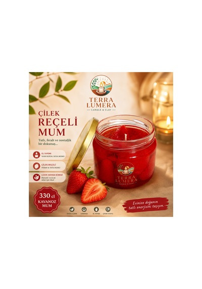 Çilek Reçeli Kokulu Dekoratif Mum 330 Cc Kavanoz Mum Kırmızı