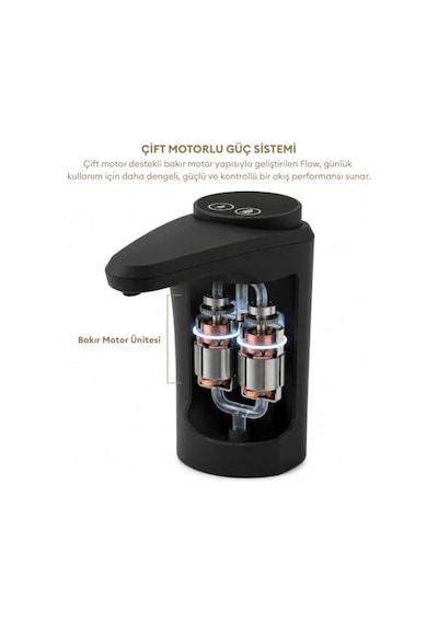 Flow Şarjlı Otomatik Damacana Su Pompası Tds Ölçer 250ml 500ml 1l 2l Ölçü Özellikli Siyah