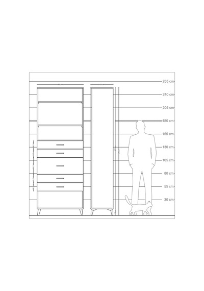 Arges Dolap 3 Raflı 5 Çekmeceli 88x30x243 Çam-antrasit Atlas Çam