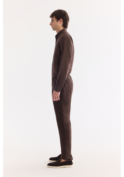 Avva Erkek Kahve Beli Lastikli %100 Keten Relaxed Fit Pantolon B003032