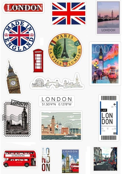 Londra - Ingiltere Baskılı 17'li Telefon Ve Bilgisayar Yüzeylerine Uygun Özel Tasarım Sticker Seti