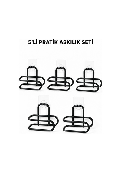 Mey İthalat Siyah Metal Wc Kağıtlık Yapışkanlı Tuvalet Kağıdı Rulo Tutucu 5 Adet Avantajlı Set Çok Renkli