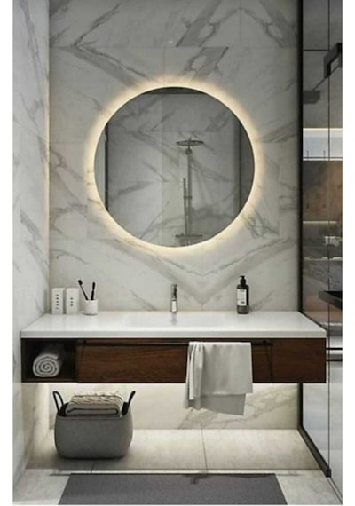 Gümüş Renk Ledli Banyo Konsol Aynası 80 CM