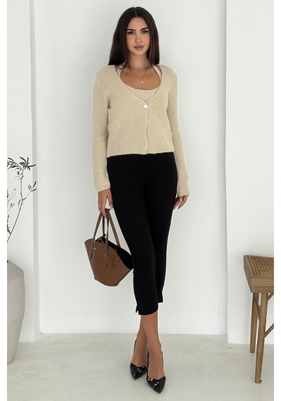 Noa & Noa Kadın Örgü Crop Top & Hırka Takımı Yumuşak & Minimal Stil Bej