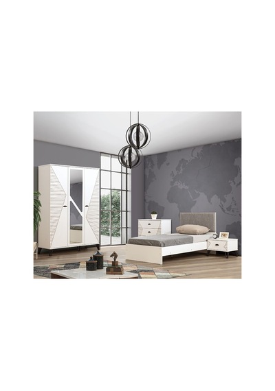 Safir Genç Odası - 3 Kapılı Dolap, Karyola, Komodin, Şifonyer