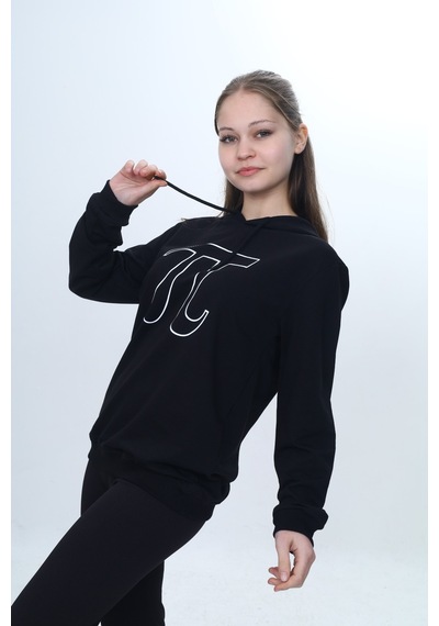 Toontoy Unisex Çocuk Pi Sayı Baskılı Regular Kapüşonlu Sweatshirt Siyah
