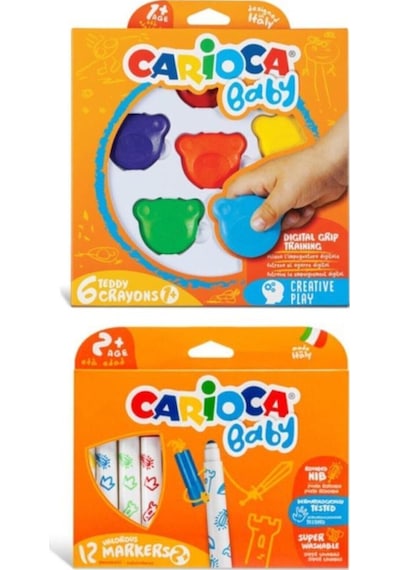 Carioca Teddy Şekilli Kirletmeyen Mum Boya Carioca Jumbo Bebek Süper Yıkanabilir Keçeli Boya Çok Renkli