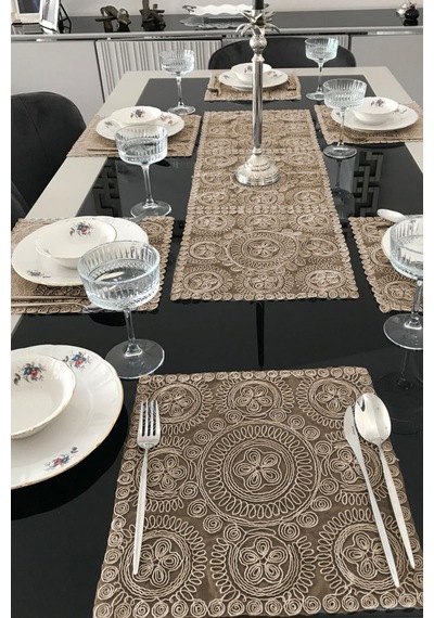 Fransız Dantelli Runner Ve Supla Takımı 1 Runner, 6 Supla Kapuçino Diğer