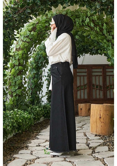 1153-denim Püsküllü Pantolon Etek Siyah Siyah