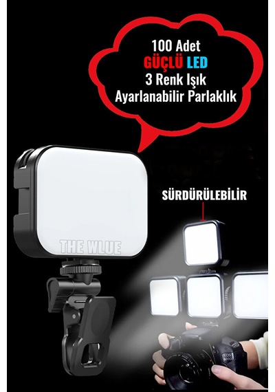 Şarjlı 100 Led Selfie Video Kamera Işığı Tripod Uyumlu Ve Mandall