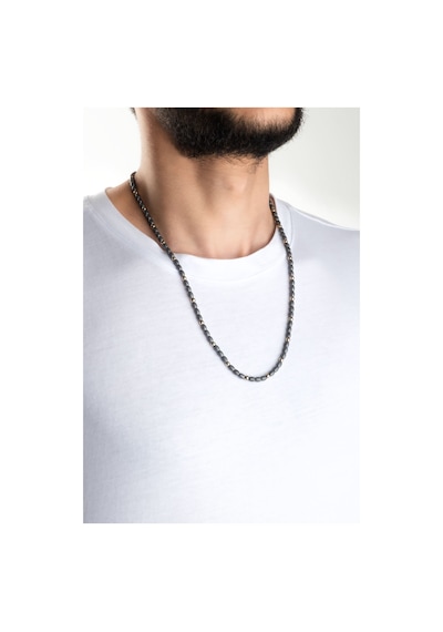 Hematit Taşlı 65 Cm Gümüş Erkek Kolye Gri