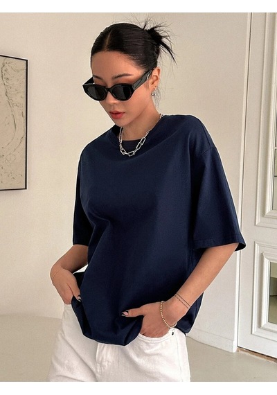 Flood Of Style Kadın Lacivert Kind Hearted Baskılı Oversize T-shirt