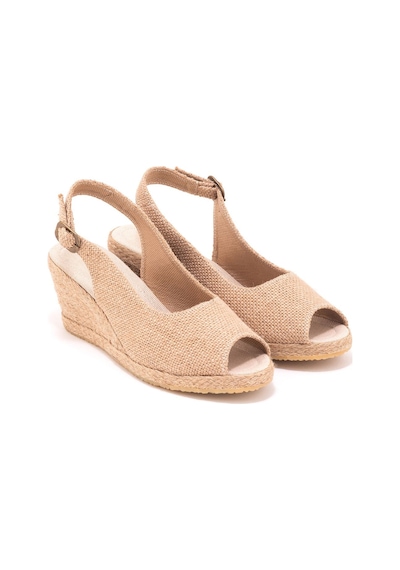 Gerçek Elişi Burnu Açık Arkası Bantlı Dolgu Topuk Keten Hasır Espadril Handmade Çok Renkli