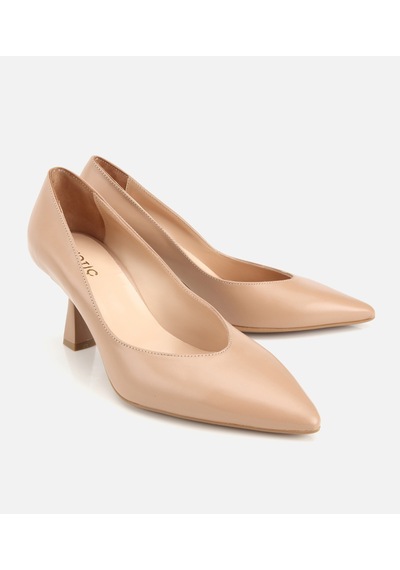 Hotiç Kadın Deri Bej Kısa Topuklu Stiletto