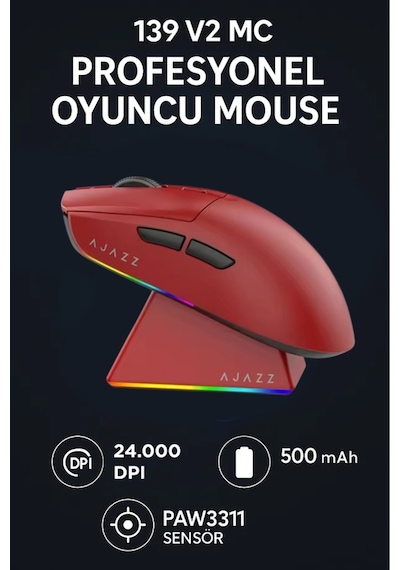 Aj139 V2 Mc 24.000 Dpı Paw3311 Ultra Hafif 3 Modlu Oyuncu Mouse - 500mah Batarya Diğer