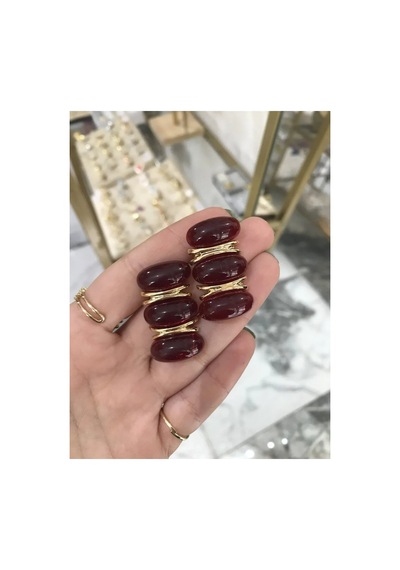Bordo Gold Detaylı Sıralı Model Küpe