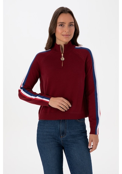 U.S. Polo Assn. Kadın Bordo V Yaka Fermuarlı Kazak 50314691-VR014