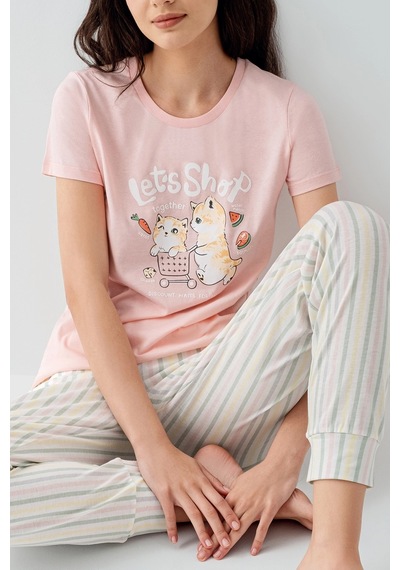 Kocabey Kısa Kol Pijama Takımı Pembe