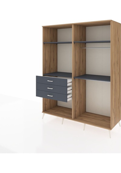 Kronos Gardrop 4 Raflı 3 Çekmeceli 2 Askılı 176x59x221 Çam-antrasit Beyaz Kronos Gardrop 4 Raflı 3 Çekmeceli 2 Askılı 176x59x221 Çam-antrasit Beyaz