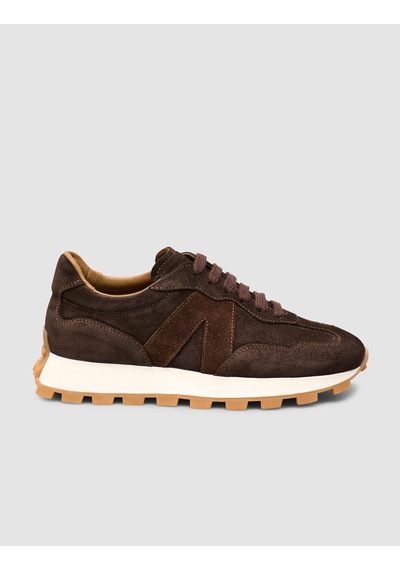 %100 Hakiki Süet Deri Kahverengi Bağıcıklı Kadın Sneaker Ayakkabı Kahverengi