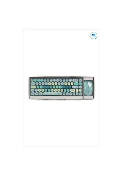 Kablosuz Klavye Mouse Set Yeşil Yuvarlak Tuşlu Masaüstü Ofis Ve E Optik