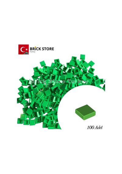 Yedek Parçalar, 100 Adet 1x1 Tile Düz Fayans Parçası, Açık Yeşil Bright Green , 3070