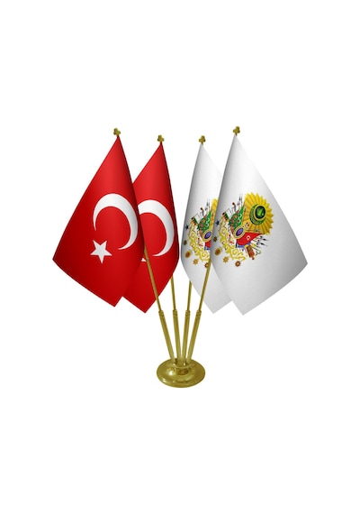 Masa Üstü Osmanlı Arması Bayrağı Türk Bayrağı Dörtlü Pirinç Direk
