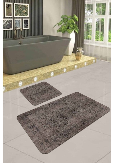 Kahve Modern Klasik Banyo Halısı Klozet Paspas Seti Bs238n11 Kahverengi