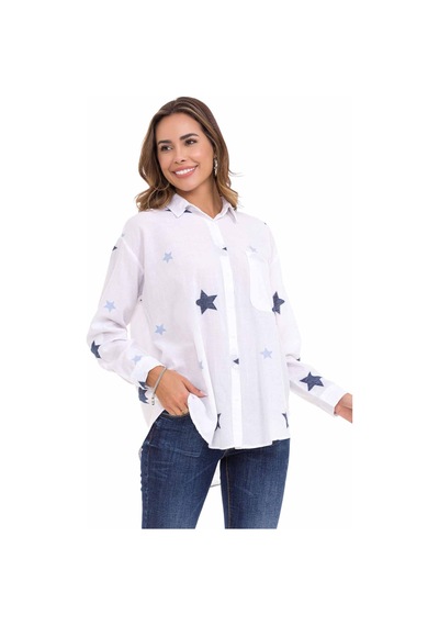 Cipo & Baxx WH127 Yıldız Detaylı Oversize Keten Gömlek Beyaz