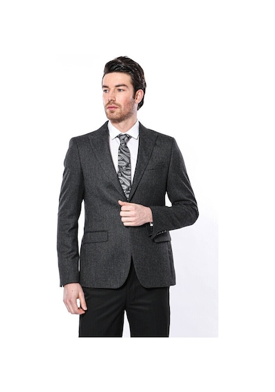 Wessi Sivri Yaka Tek Düğme Füme Slim Fit Ceket Siyah